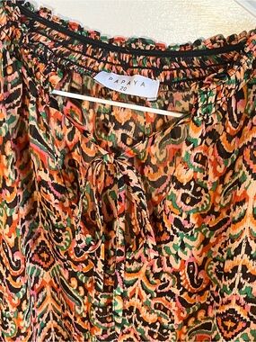 Papaya Multicolor Printed Peasant Blouse - Orange, Green, Pink, Black